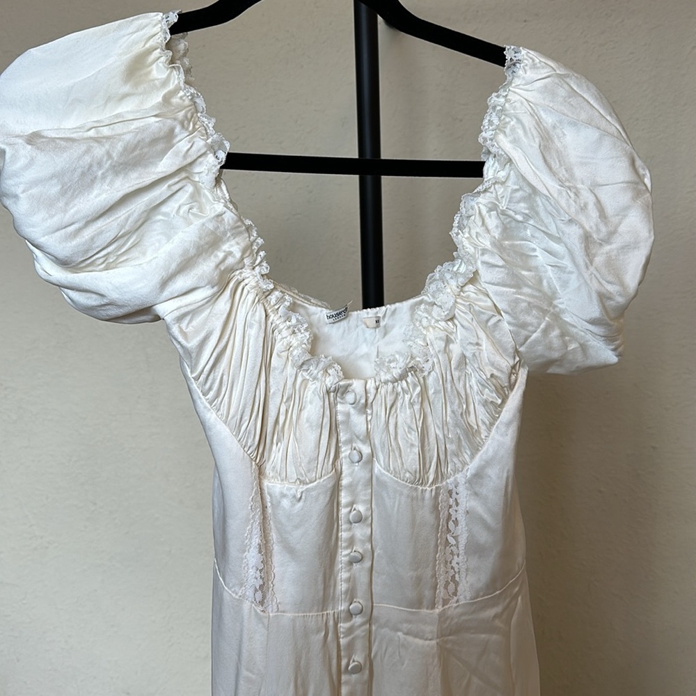 HOUSE OF CB XS D-DD 'Eviana' Ivory Real Silk Puff Sleeve Maxi Dress white NWOT - Picture 10 of 14